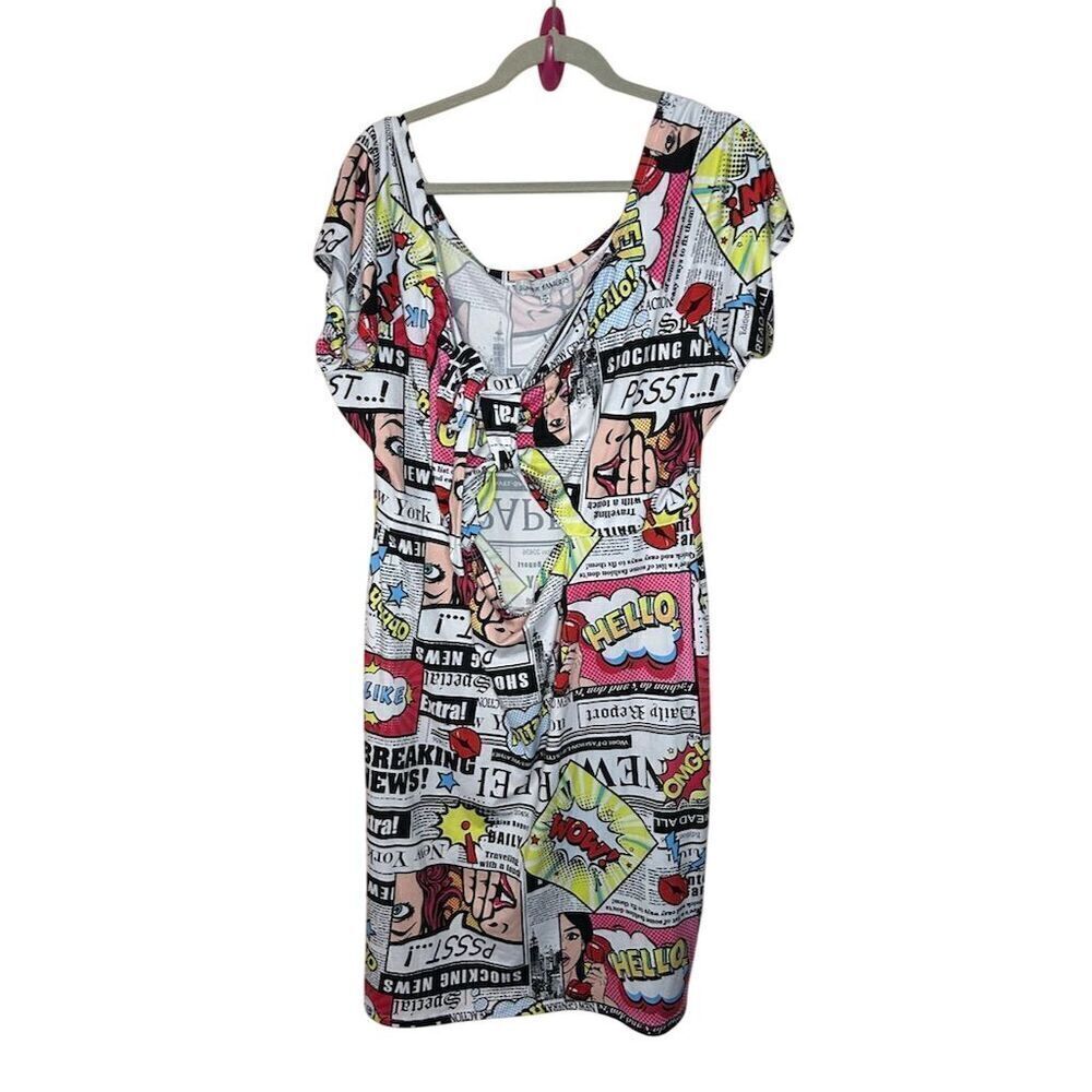 Almost Famous Women's 3X Comic Print Bodycon Dress Short Sleeve Party